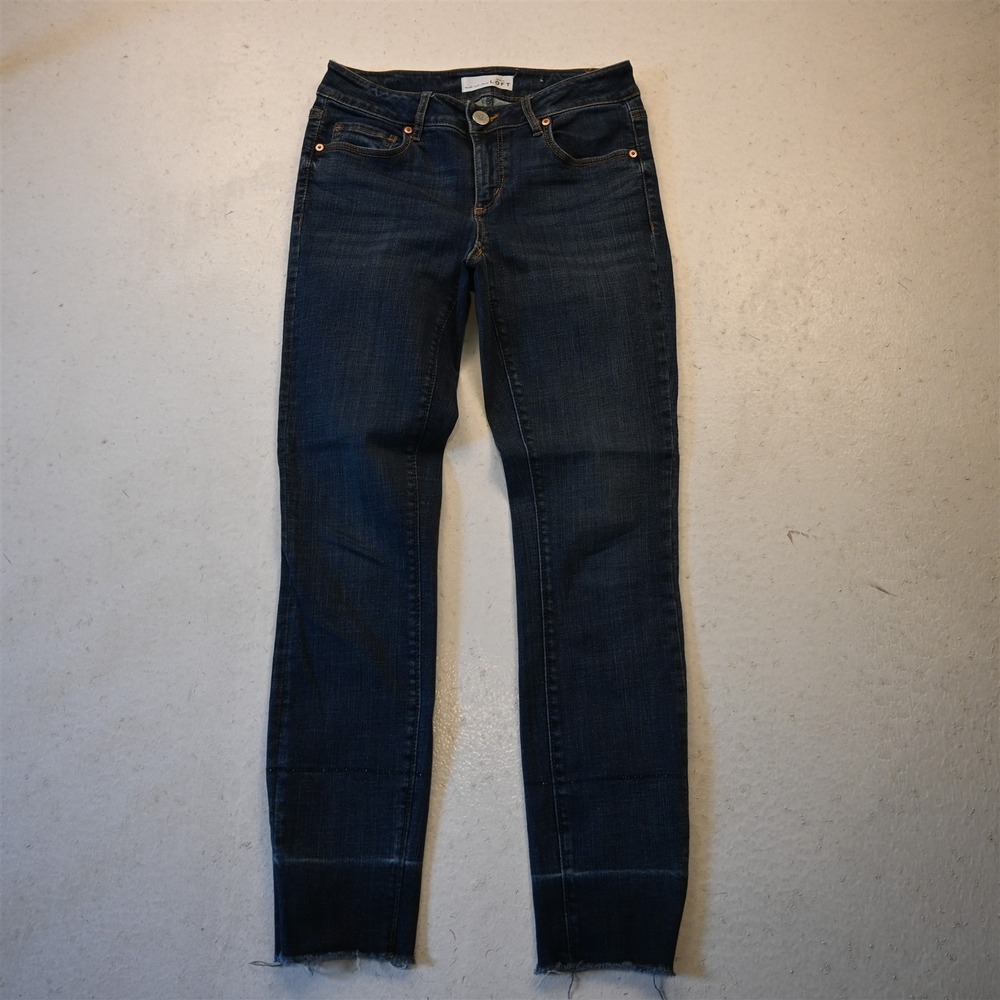 LOFT 0 Low Rise Skinny Raw Hem Dark Stretch Denim Womens Jeans